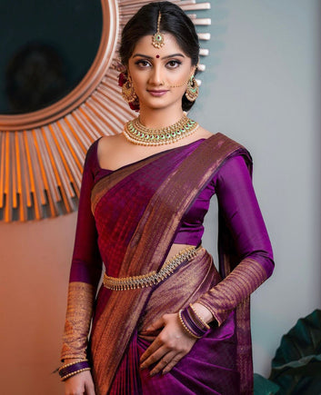 Snazzy Purple Soft Silk Saree With Vestigial Blouse Piece