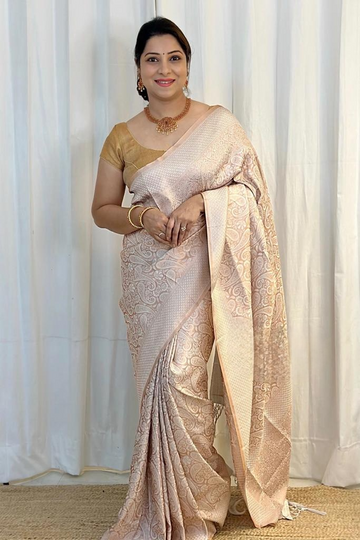 Diaphanous Beige Soft Silk Saree With Propinquity Blouse Piece