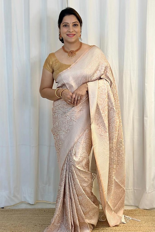 Diaphanous Beige Soft Silk Saree With Propinquity Blouse Piece