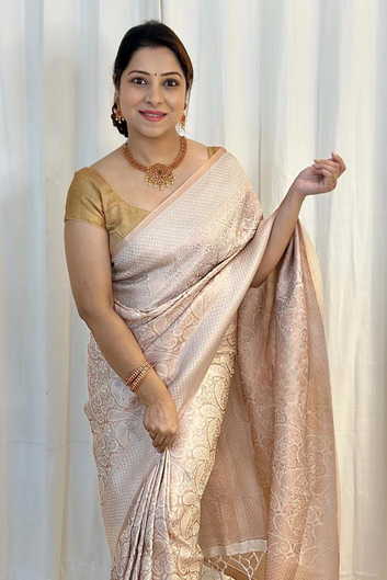 Diaphanous Beige Soft Silk Saree With Propinquity Blouse Piece