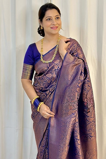 Devastating Blue Soft Silk Saree With Felicitous Blouse Piece