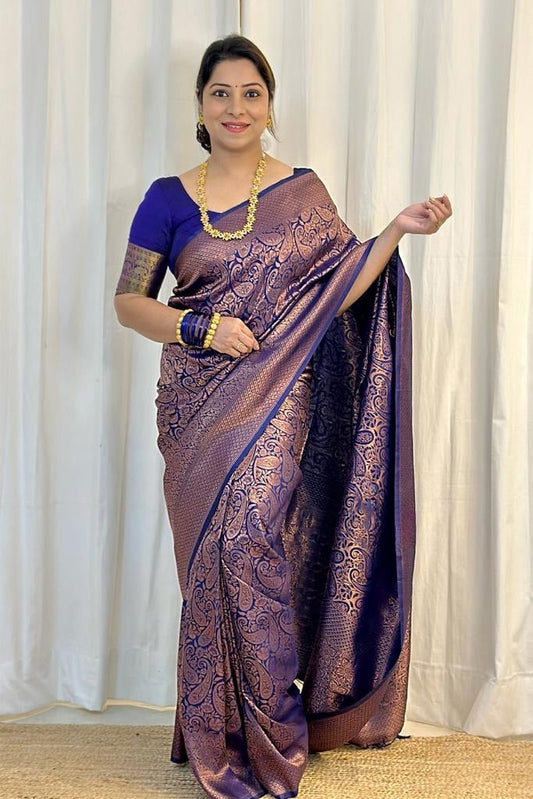 Devastating Blue Soft Silk Saree With Felicitous Blouse Piece
