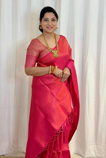Splendorous Dark Pink Soft Silk Saree With Snazzy Blouse Piece