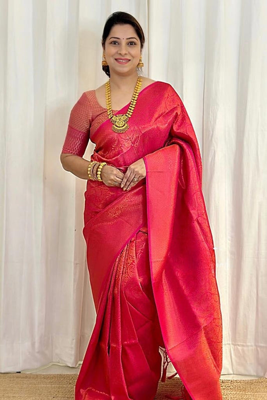 Splendorous Dark Pink Soft Silk Saree With Snazzy Blouse Piece