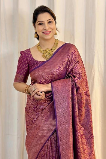Confounding Purple Soft Silk Saree With Murmurous Blouse Piece