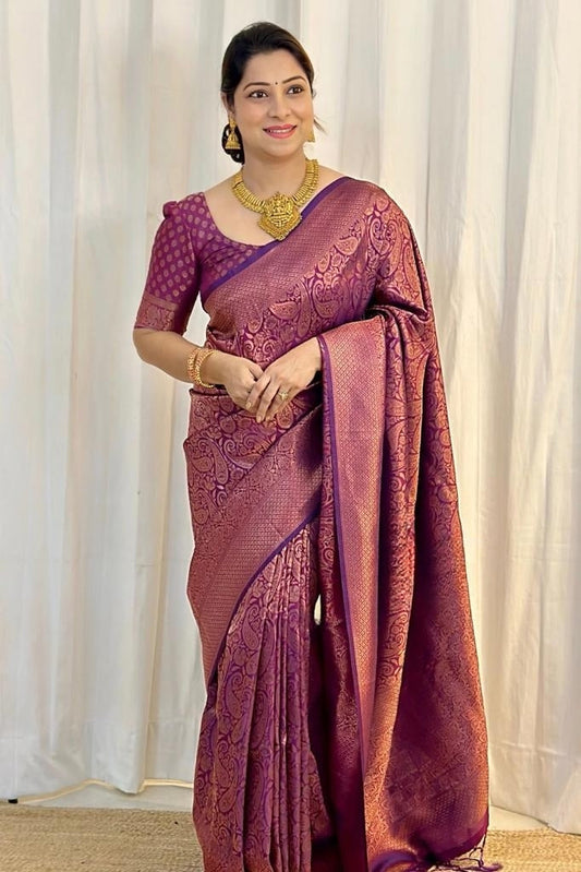 Confounding Purple Soft Silk Saree With Murmurous Blouse Piece