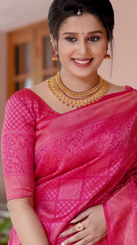 Exquisite Dark Pink Soft Silk Saree With Comely Blouse Piece