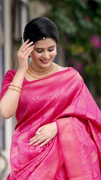 Exquisite Dark Pink Soft Silk Saree With Comely Blouse Piece