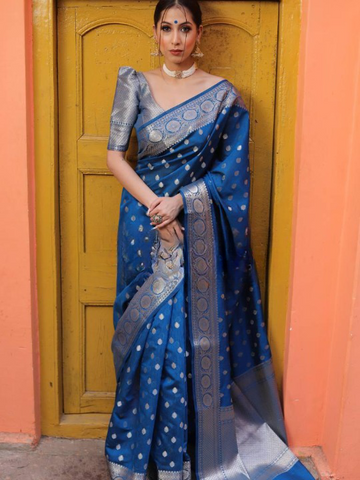 Transcendent Rama Soft Silk Saree With Tremendous Blouse Piece