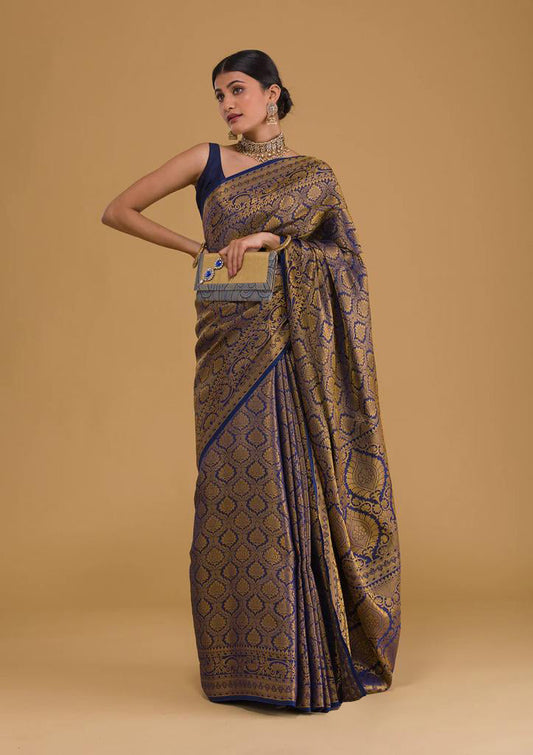 Moiety Navy Blue Soft Silk Saree With Engaging Blouse Piece