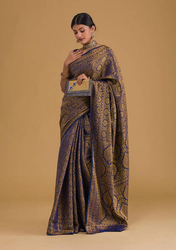 Moiety Navy Blue Soft Silk Saree With Engaging Blouse Piece