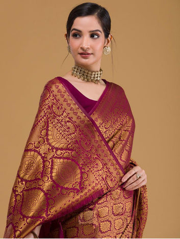 Elaborate Red Soft Silk Saree With Snappy Blouse Piece