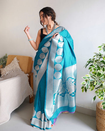 Classy Firozi Soft Silk Saree With Glowing Blouse Piece