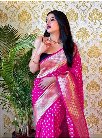 Ratatouille Dark Pink Soft Silk Saree With Gossamer Blouse Piece
