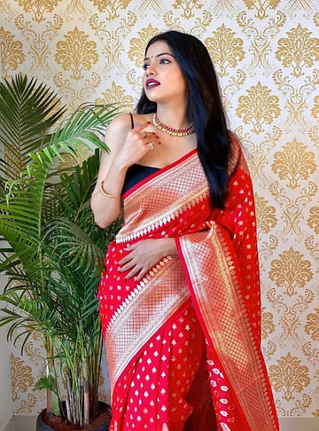 Fugacious Red Soft Silk Saree With Ebullience Blouse Piece