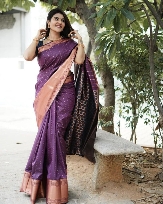 Glittering Purple Soft Silk Saree With Engaging Blouse Piece