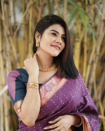Glittering Purple Soft Silk Saree With Engaging Blouse Piece