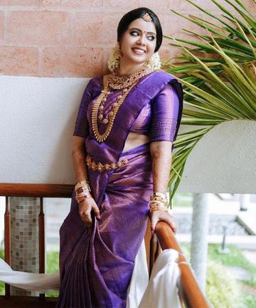 Sophisticated Purple Soft Silk Saree With Amazing Blouse Piece