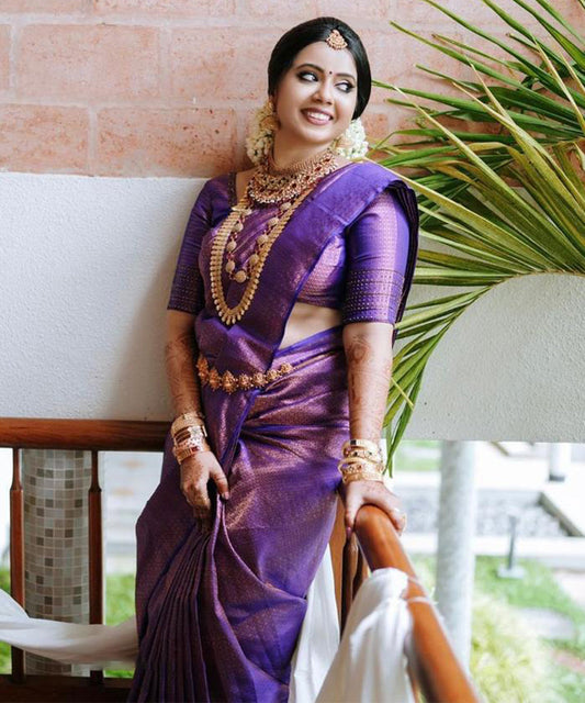 Sophisticated Purple Soft Silk Saree With Amazing Blouse Piece