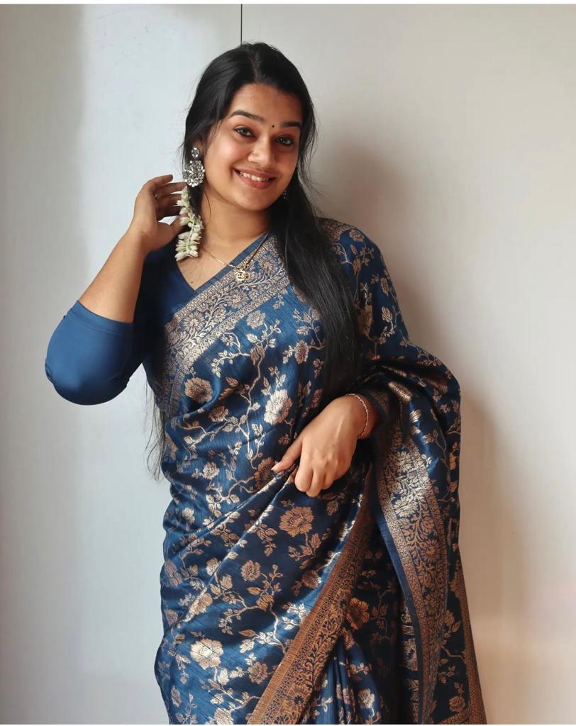 Smart Teal Blue Soft Silk Saree With Groovy Blouse Piece