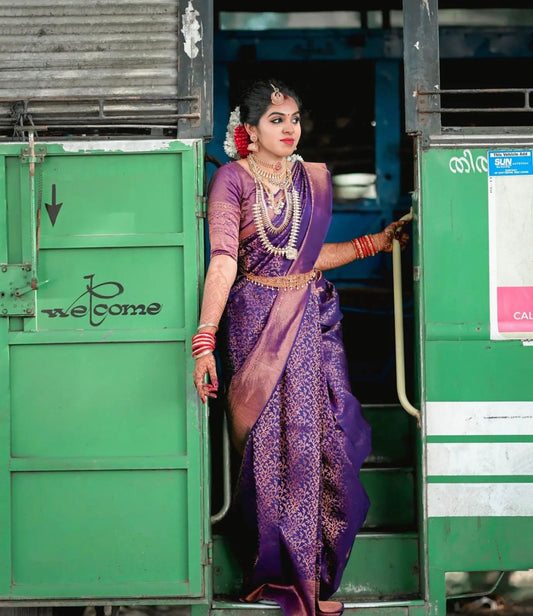 Unequalled Purple Soft Silk Saree With Luxuriant Blouse Piece