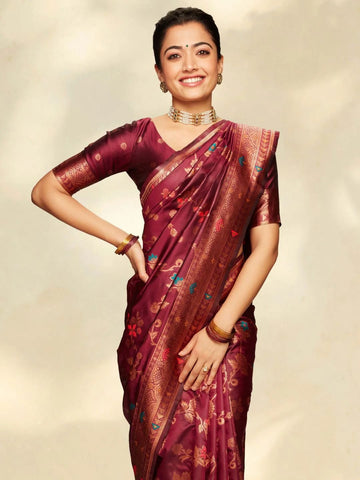 Exuberant Wine Soft Silk Saree With Magnetic Blouse Piece