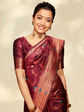 Exuberant Wine Soft Silk Saree With Magnetic Blouse Piece