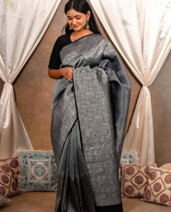 Transcendent Black Soft Silk Saree With Vestigial Blouse Piece