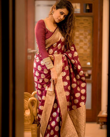 Symmetrical Brown Soft Silk Saree With Prodigal Blouse Piece