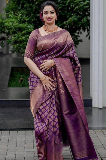 Delightful Purple Soft Silk Saree With Super Classy Blouse Piece