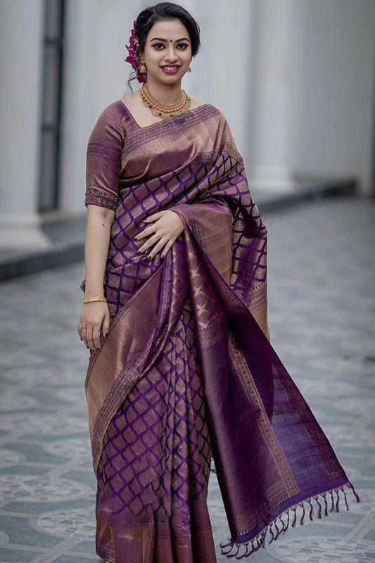 Delightful Purple Soft Silk Saree With Super Classy Blouse Piece
