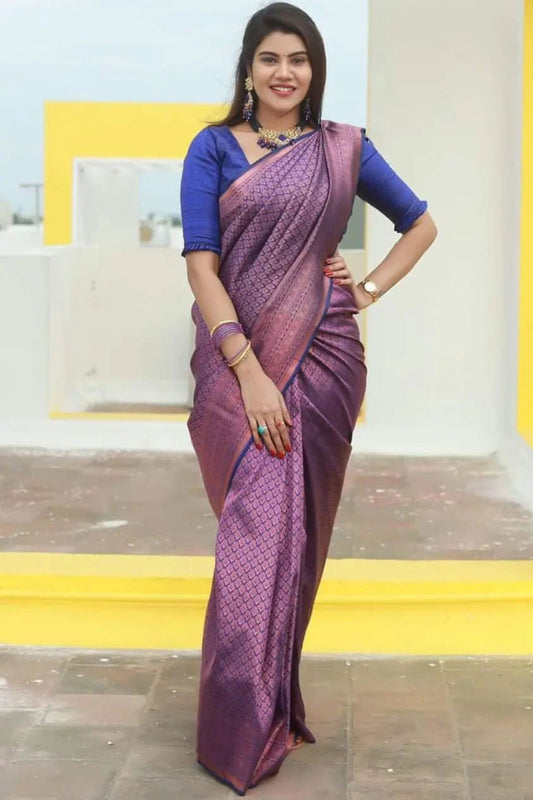 Splendorous Purple Soft Silk Saree With Unequalled Blouse Piece