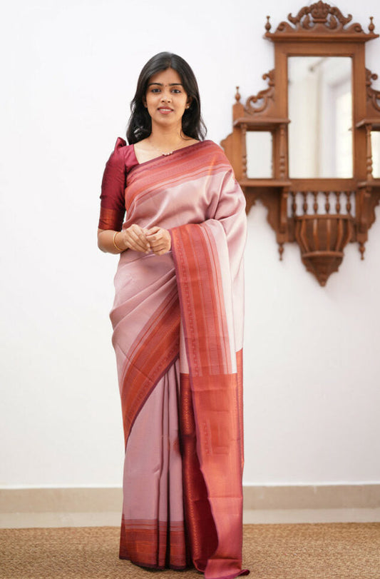 Breathtaking Baby Pink Soft Silk Saree With Preferable Blouse Piece