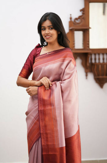 Breathtaking Baby Pink Soft Silk Saree With Preferable Blouse Piece