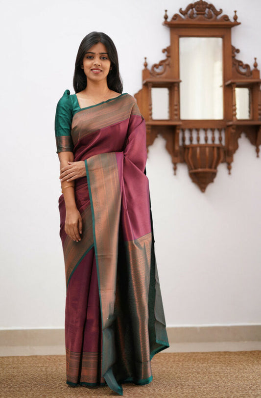 Hypnotic Maroon Soft Silk Saree With Surpassing Blouse Piece