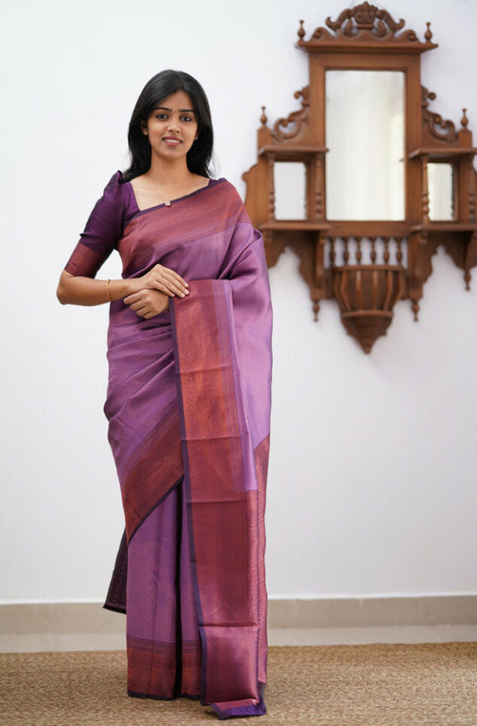 Desirable Purple Soft Silk Saree With Stunner Blouse Piece