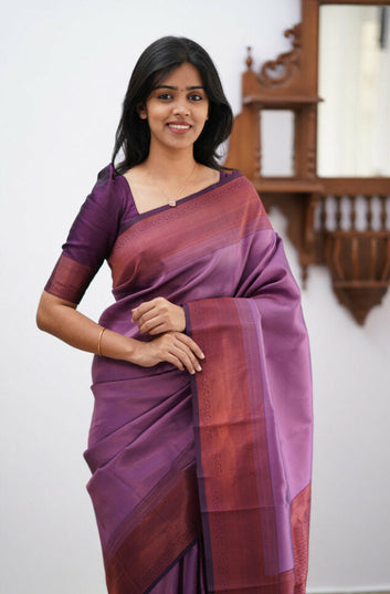 Desirable Purple Soft Silk Saree With Stunner Blouse Piece