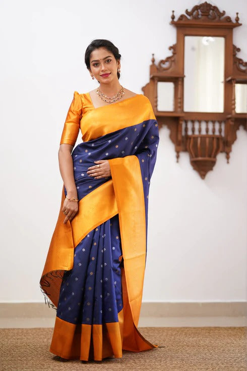Conflate Blue Soft Silk Saree With Dissemble Blouse Piece