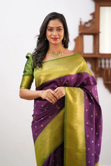 Sumptuous Purple Soft Silk Saree With Smashing Blouse Piece