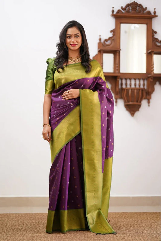 Sumptuous Purple Soft Silk Saree With Smashing Blouse Piece