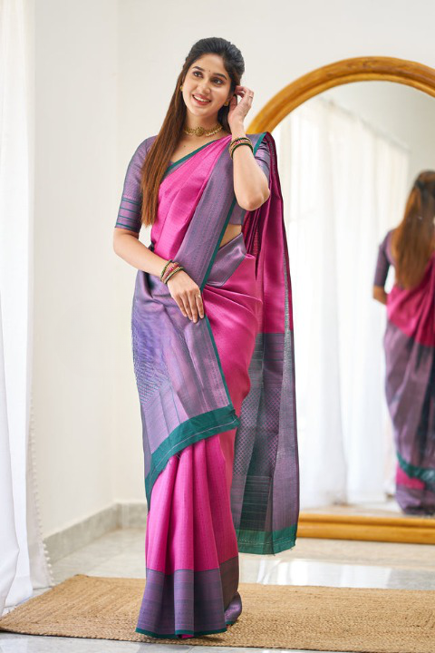 Petrichor Dark Pink Soft Silk Saree With Fugacious Blouse Piece