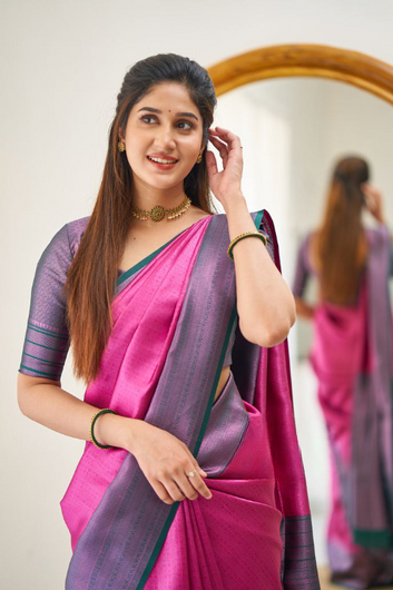 Petrichor Dark Pink Soft Silk Saree With Fugacious Blouse Piece