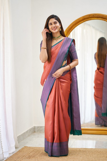 Luxuriant Red Soft Silk Saree With Prodigal Blouse Piece