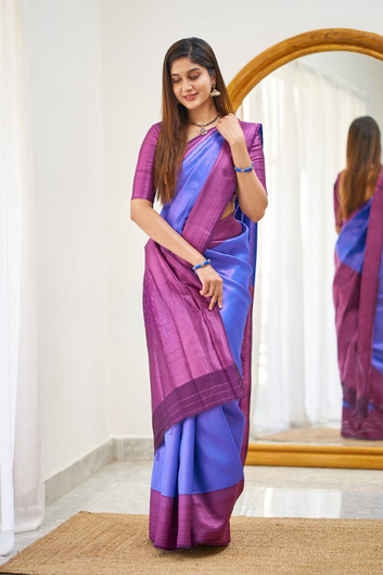 Fugacious Royal Blue Soft Silk Saree With Palimpsest Blouse Piece
