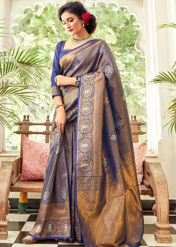 Twirling Royal Blue Soft Silk Saree With Ideal Blouse Piece