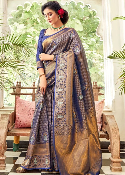 Twirling Royal Blue Soft Silk Saree With Ideal Blouse Piece