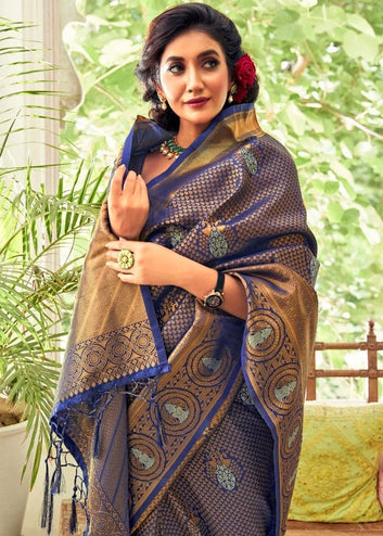 Twirling Royal Blue Soft Silk Saree With Ideal Blouse Piece
