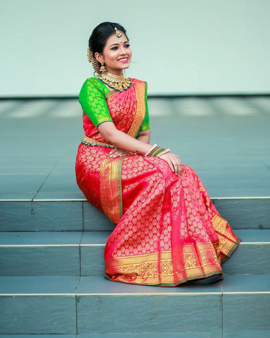 Exceptional Dark Pink Soft Silk Saree With Fairytale Blouse Piece