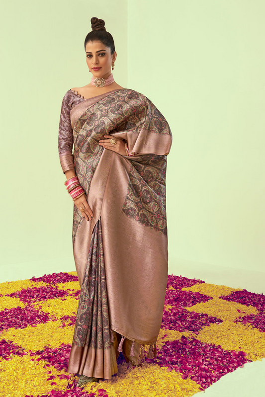 Elegant Brown Soft Silk Saree With Sizzling Blouse Piece