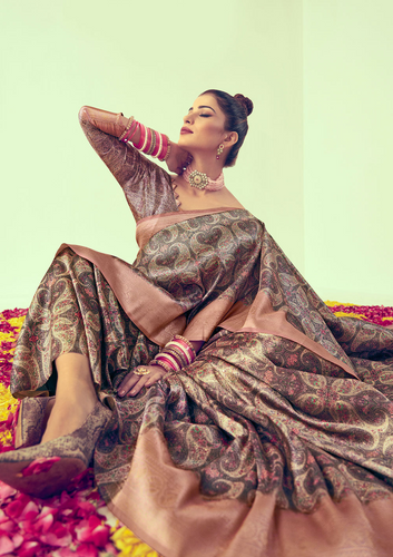Elegant Brown Soft Silk Saree With Sizzling Blouse Piece